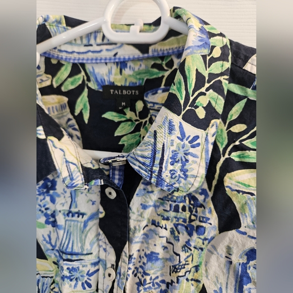 Talbots 100% Cotton Watercolor Color Vases Button Front Shirt - Picture 4 of 13